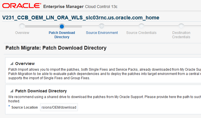 The Patch Download Directory is the second page for patch migration and it collects the download directory to be used during the patch import.