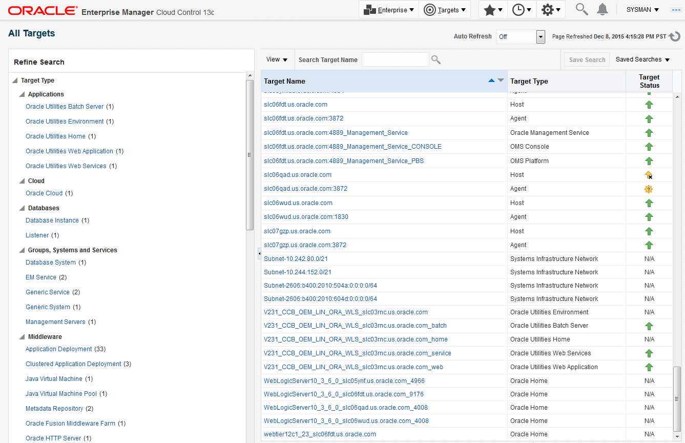 Double-clicking an item from the All Targets list opens the home page of the selected target.