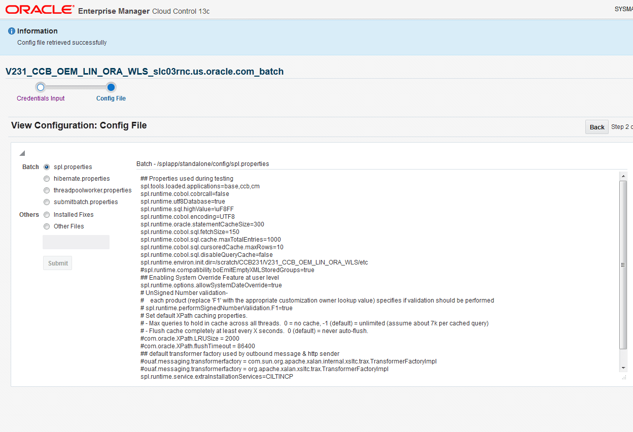 The Configuration Files page lists the available configuration files for review.