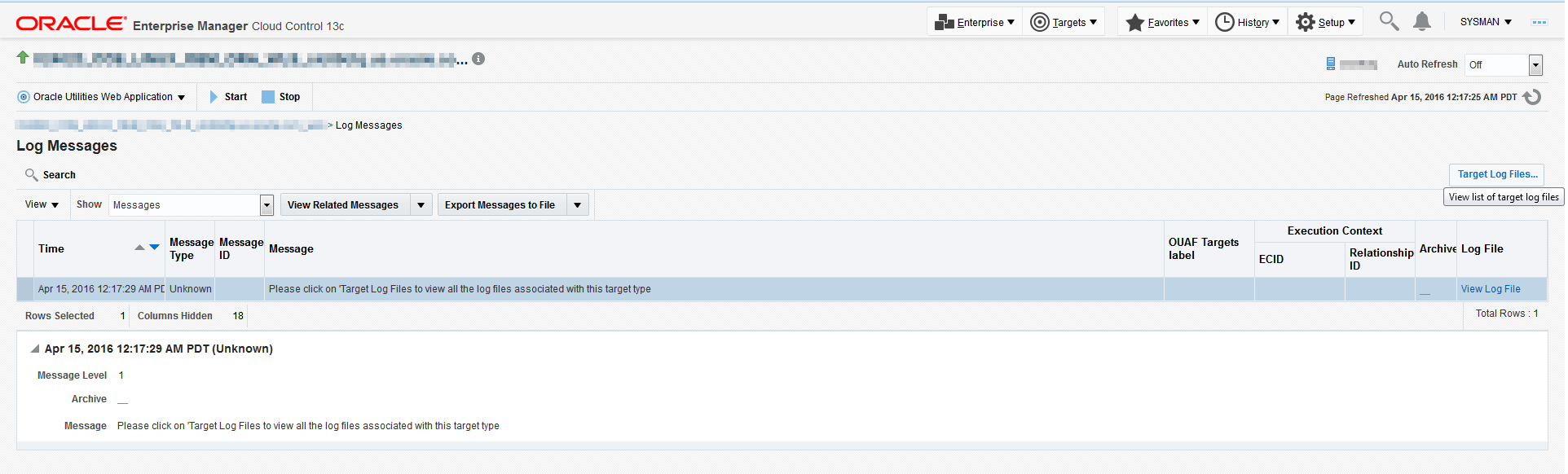 The Log Viewer landing page facilitates the navigation to target-specific log files.