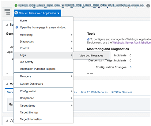 From Oracle Utilities Web Application, select Logs then the View Log Messages menu item to navigate to the Log Viewer landing page.