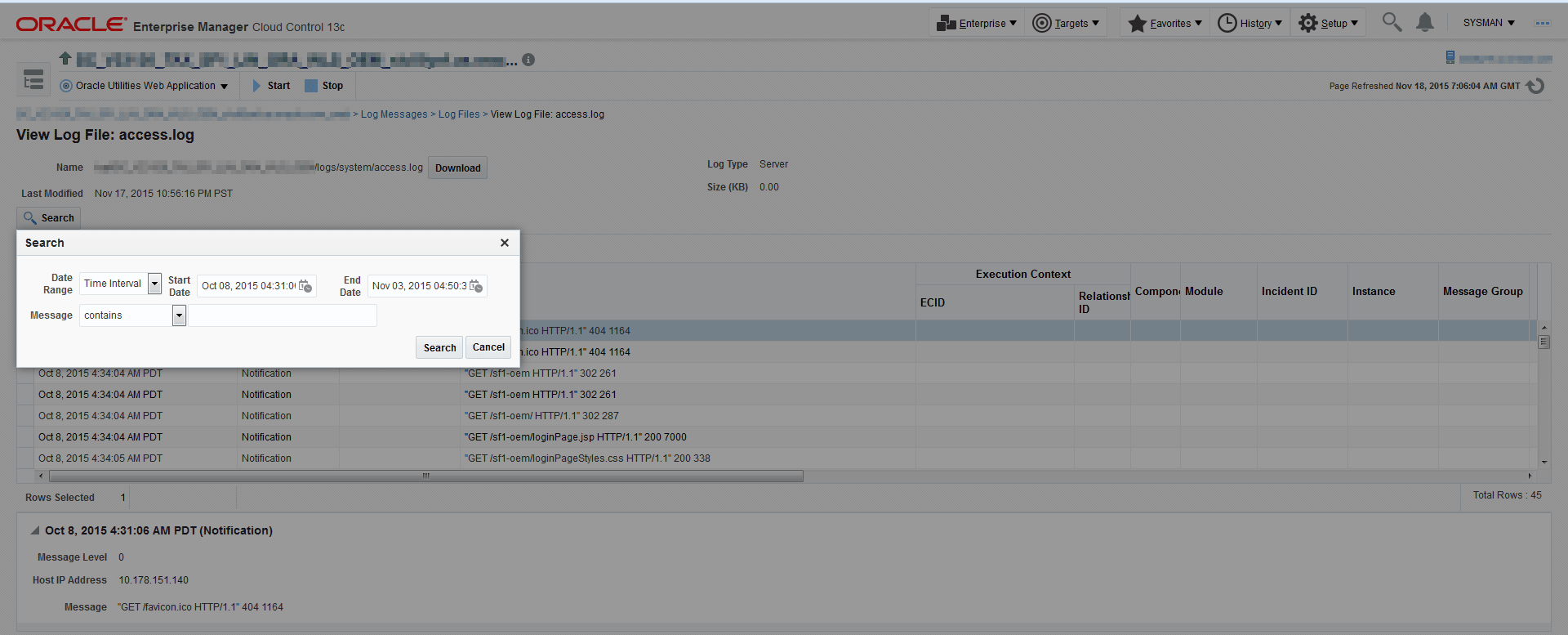 Another Log Viewer enhancement is the ability to search for messages in a log file.