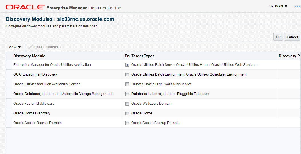 Ensure the appropriate discovery modules appear on the list.
