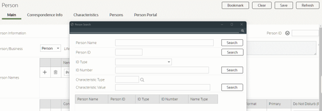 Person Search window.