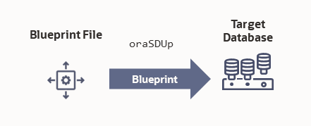 Diagram illustrating the blueprint file as input for QA or Production databases.