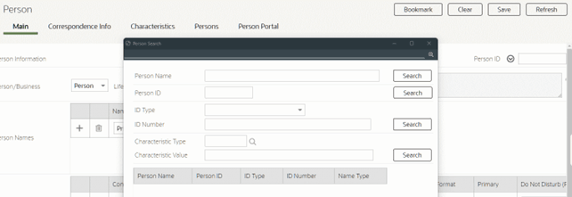 Person Search window.