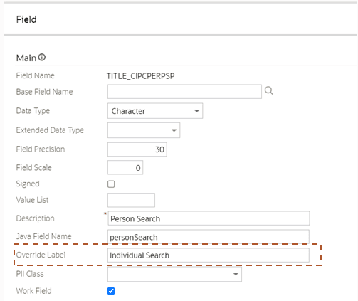 Database Field main tab with text fields to enter details.