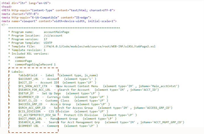Source file with highlight on Account field label.
