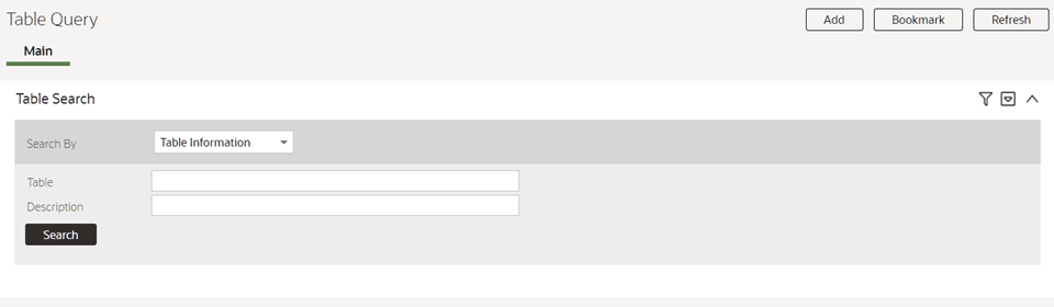 Search for Table dialog.