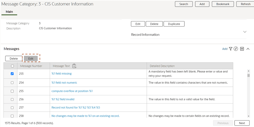 System Message page, Main tab.