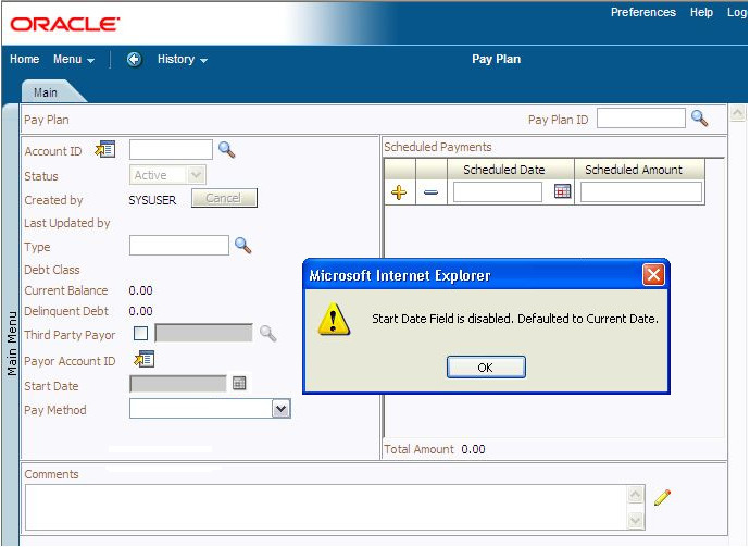 Pay Plan Main Page after implementing External User Exit