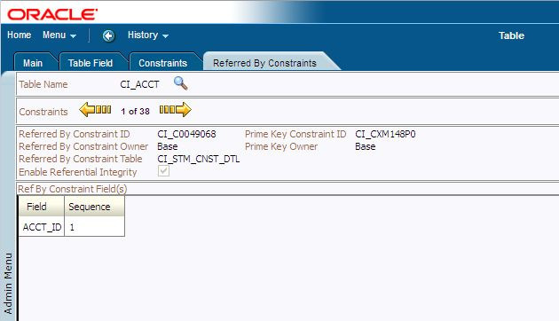 Tables Object View - Referred By Constraints