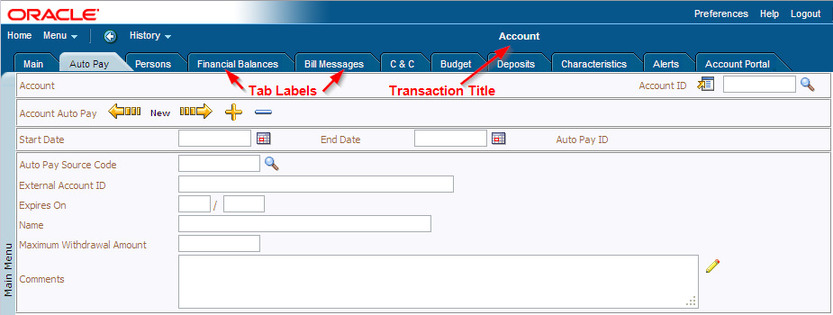 Transaction Title and Tab Labels