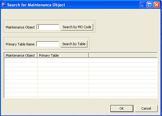 Maintenance Object search dialog.