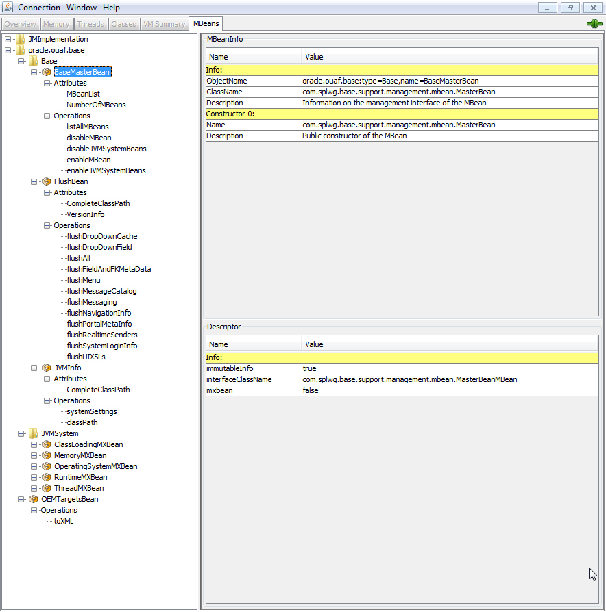 Example of Web Application Server Mbeans in jconsole