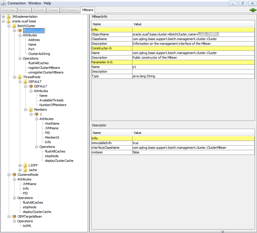 Example of the batch server Mbeans in the jconsol