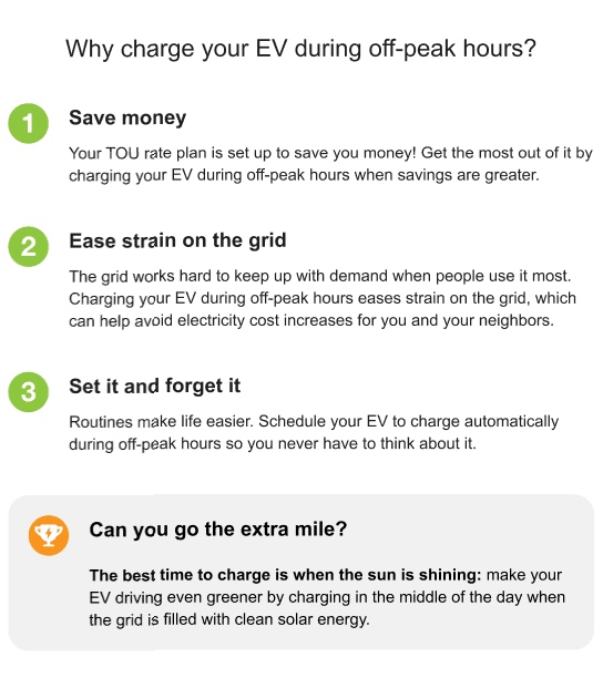 This image shows an example of the EV Why Off-Peak Module.