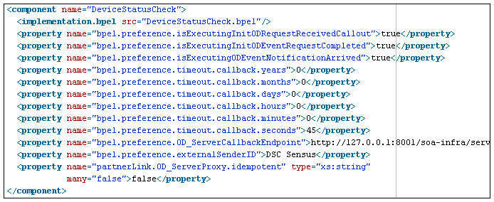 Snapshot showing an example of the properties found in DeviceStatusCheck component. These properties are created at the time of development.