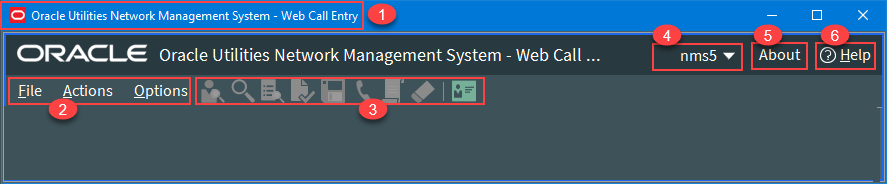 NMS module window showing the title bar (in this case, Web Call Entry), menus, buttons, and links.