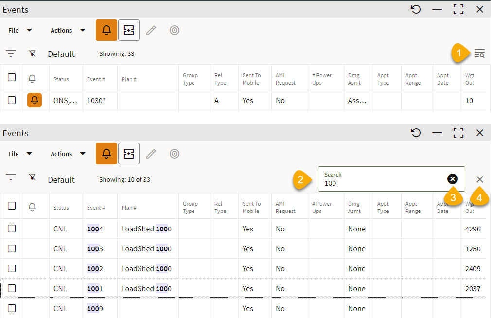 Screen capture displaying a filtered table showing rows having ’100’ in different columns. Screen capture displaying a filtered table showing rows having ’100’ in different columns.