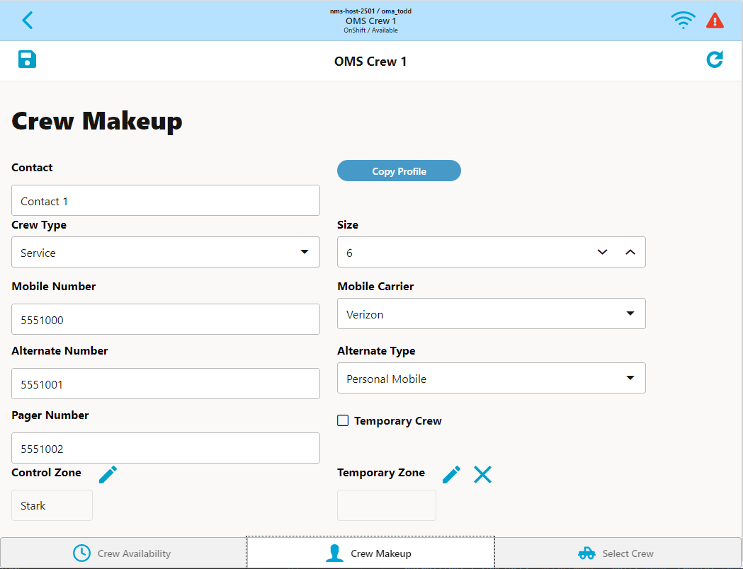 Screen capture of Crew Makeup page.