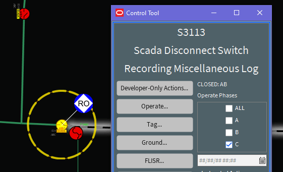 Screen captures showing a single-phase selection in the Operate Phases pane.