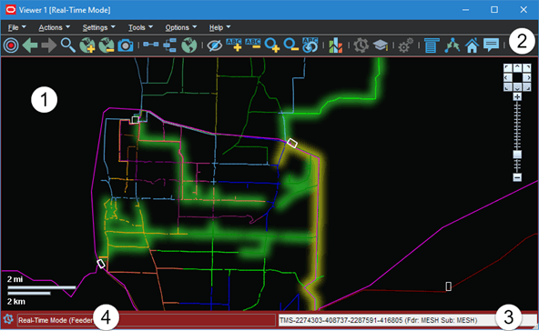 Screen capture of Viewer with numbered annotations corresponding to the functional areas of the Viewer window. The areas are described in text that follows.