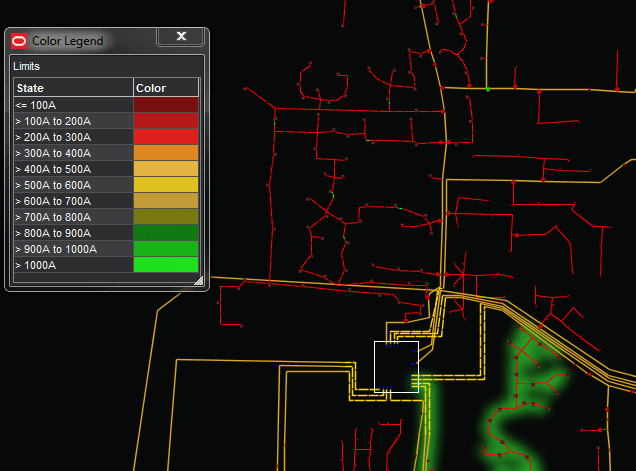 Screen capture of the Viewer with the Color Legend for colors corresponding to limits ranges.