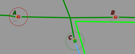 Second step in the example, shows an additional device in an off-nominal state. A normally open switch has been closed to re-energize the conductor.