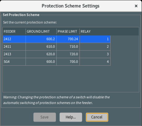 Screen capture of Protection Scheme Settings dialog box.
