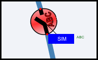 Screen capture of network symbol with "SIM" to convey a simulated operation.