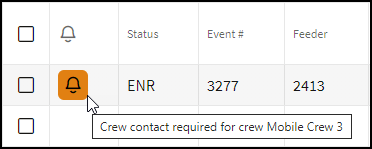 Event notification icon with tooltip showing that crew contact is required.
