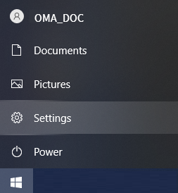 Windows Start menu with Settings selected.