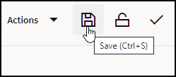 Screen capture showing the mouse hand cursor hovering over a Floppy drive Save button and the tooltip showing the command and the keyboard shortcut "Save (Ctrl+S)."