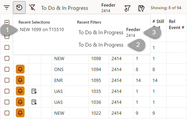 Screen capture of recent filters selection options.