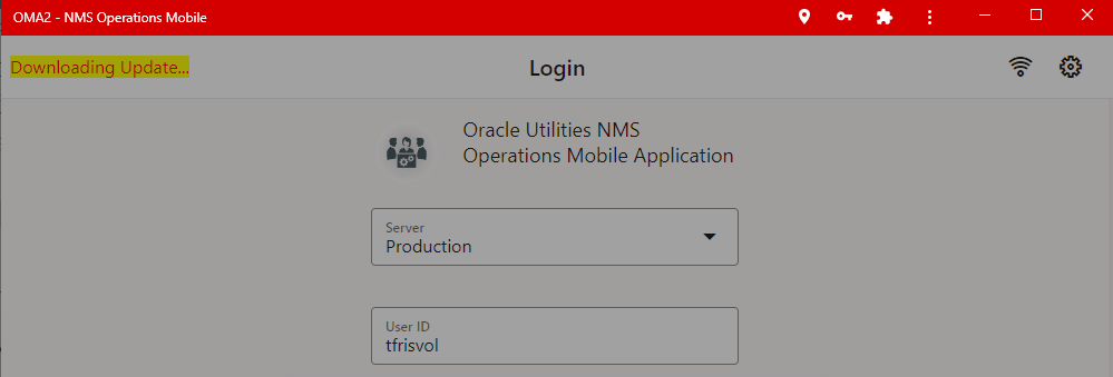 OMA log in page with "Downloading Update..." message.