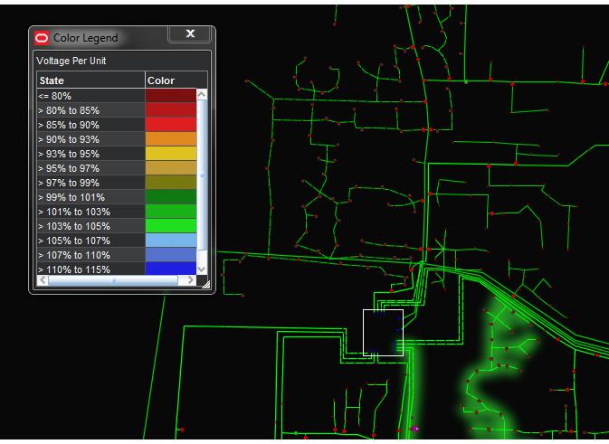 Screen capture of the Viewer with the Color Legend for colors corresponding to voltage per unit ranges.