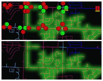 Two screen captures of the Viewer drawing area with large symbols on the top capture and small symbols on the bottom.