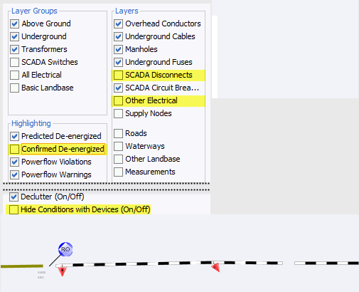 Hide/Display example showing the Hide/Display dialog with options de-selected and the Viewer not displaying those options.