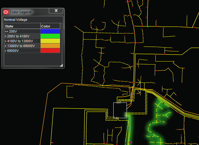 Screen capture of the Viewer with the Color Legend for colors corresponding to nominal voltage ranges.