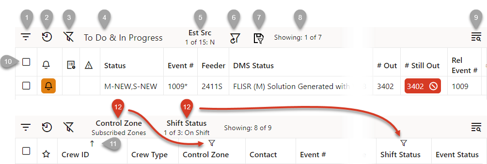Illustrated screen capture of a table showing the components and actions.