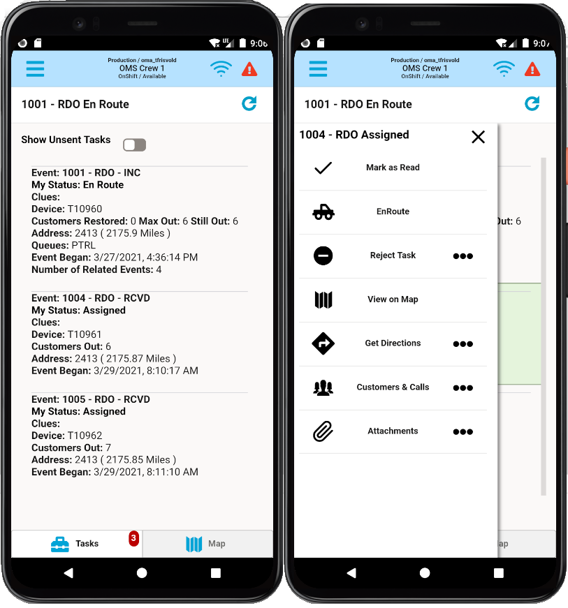 Images of Android devices with sliding task cards.