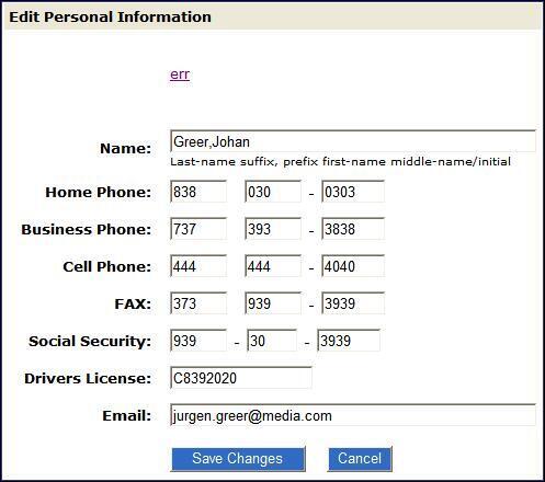 Rendered HTML input form