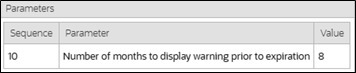 Example of Warranty Parameters