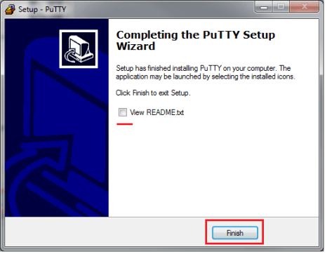 Image of View Read me text file unchecked with Finish circled in red