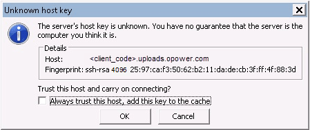 Image showing the Unknown Host Key Screen