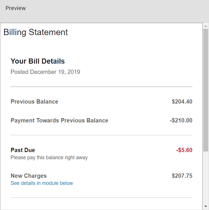 Updated configuration of the Bill Summary widget which includes a new Your Bill Details title