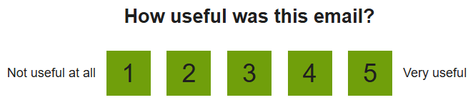 Example of the user feedback module which allows a customer to rate how useful they consider the email. Example of the user feedback module which allows a customer to rate how useful they consider the email.