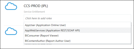 Service Access page from Oracle Cloud Account portal User Management portal,