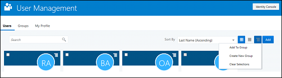 User Management page from Oracle Cloud Account portal User Management portal,